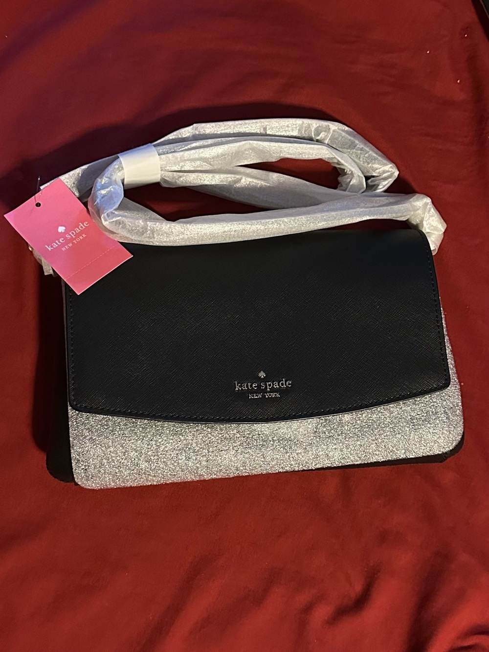 kate spade Black and Silver logo Flap Crossbody Bag